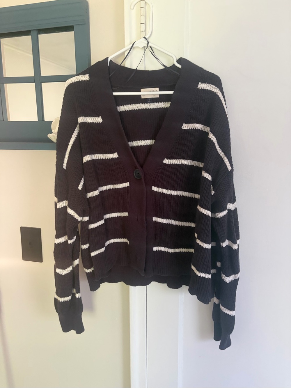 Universal Thread Navy and White Striped V-Neck Cardigan